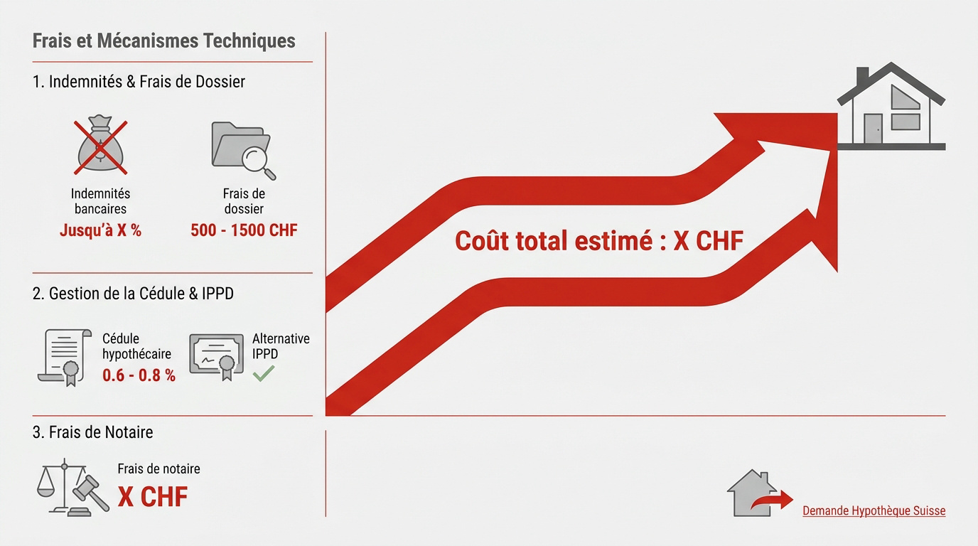 Représentation des frais bancaires et notariaux lors d'un rachat d'hypothèque en Suisse