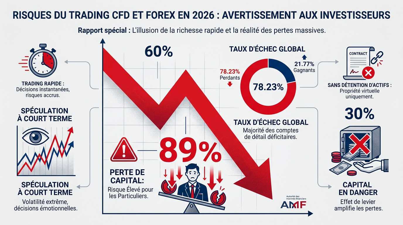Graphique illustrant les 89 pourcent de pertes des investisseurs particuliers sur le trading de CFD et Forex