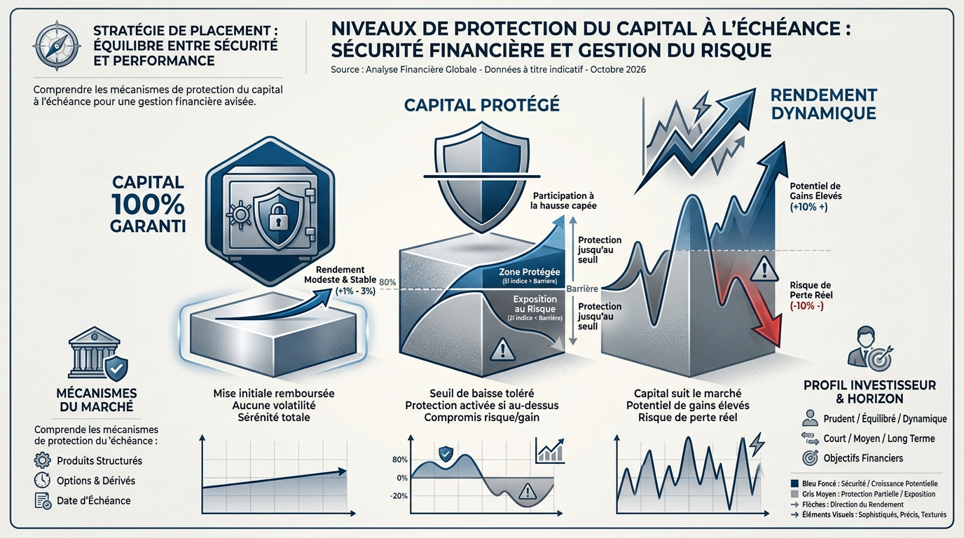 Graphique présentant les différents niveaux de protection du capital à l'échéance pour les produits structurés